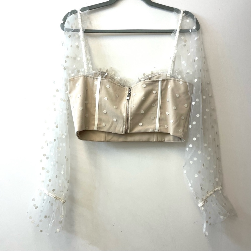 Runaway the Label Nude Polka Dot Mesh Long Sleeve Corset Crop Top - Picture 3 of 12